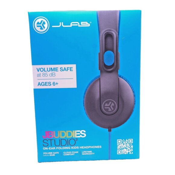 JLAB JBuddies Studio 2 On-Ear Folding Kids Headphones Grey/Blue - New Sealed - Picture 1 of 8